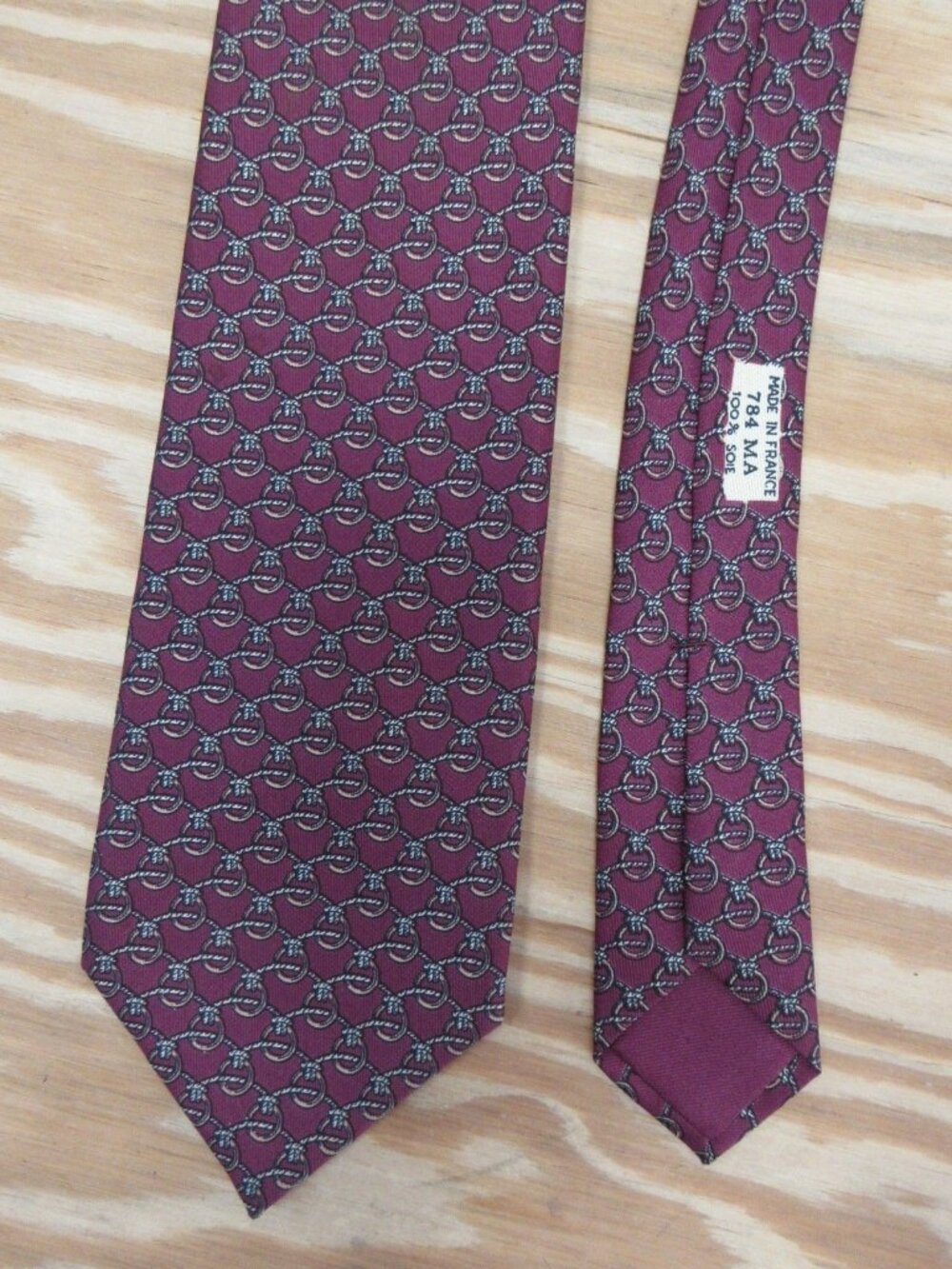 VINTAGE Hermes Neck Tie Purple Silk AOP Horse Bit Equestrian 784 MA